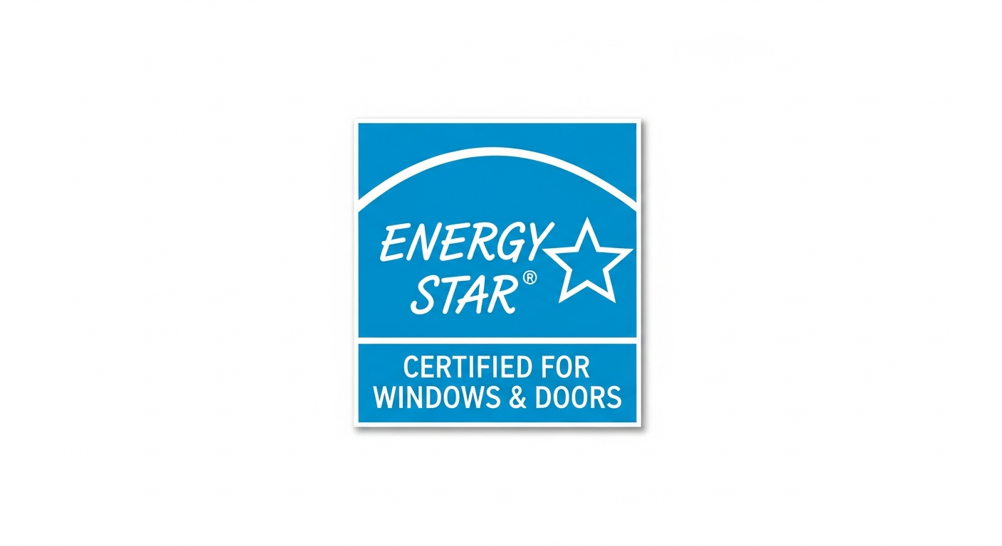 Energy Star certified badge or seal for window and door products, clean white background, professional certification ...