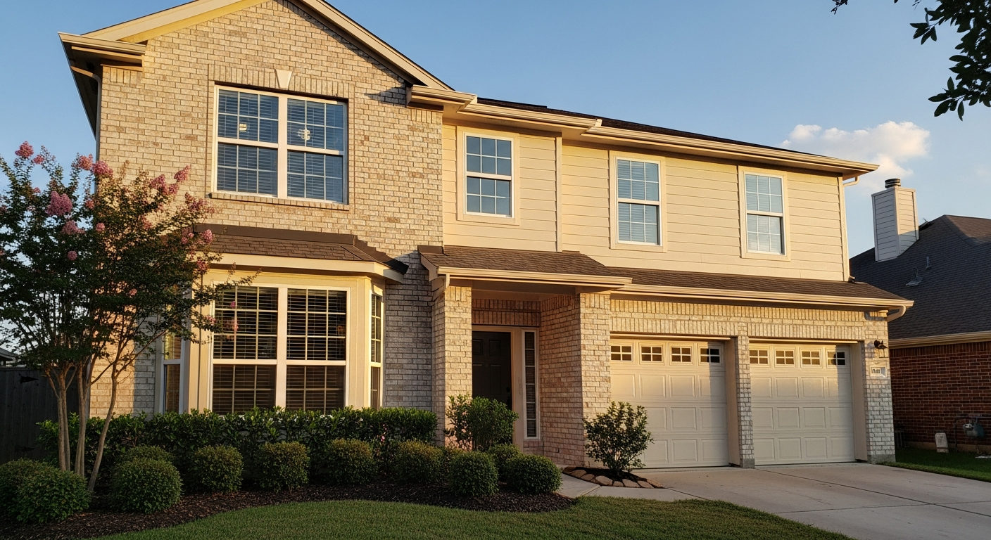 League City home with freshly installed replacement windows, vinyl double-pane Low-E glass windows on a beautiful suburban...